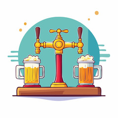 Pixel Art Beer Tap Pouring Two Mugs