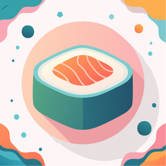 Salmon Sushi Piece on Pastel Background