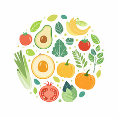 Vibrant Vegetables and Fruits Circle Design