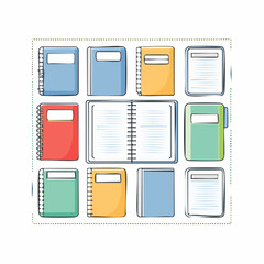 Colorful Notebooks and Journals Arranged in Grid Pattern