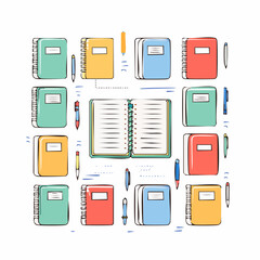Colorful Notebooks and Pens Flat Lay