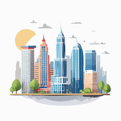 Modern Cityscape Skyline Illustration with Blue and Orange Buildings
