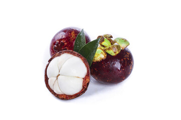 Fresh Mangosteen Fruit from Thailand with White Flesh Isolated on White Background