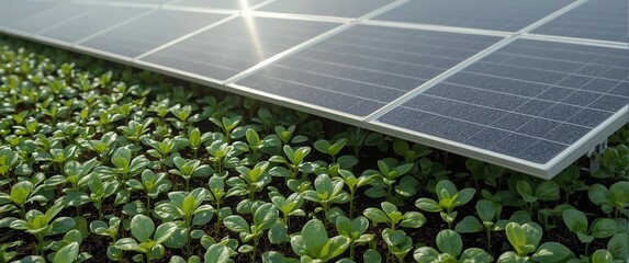 Solar panels powering agriculture, promoting sustainable energy in farming and cultivating innovation.