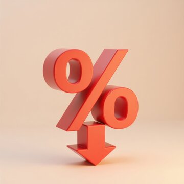 Red Percentage Symbol Down Arrow Discount Rate Decrease Illustration