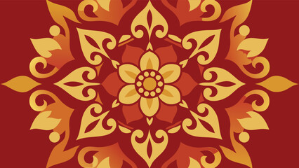 Intricate Golden Floral Mandala Pattern on Deep Red Background ornament decoration