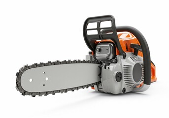 Modern chainsaw tool isolated on white background
