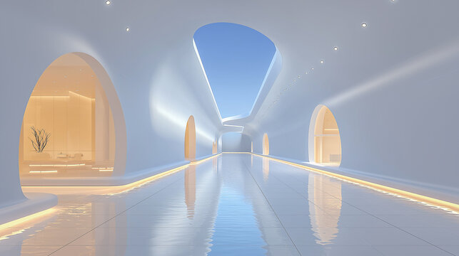 Modern futuristic hallway with arched design elements