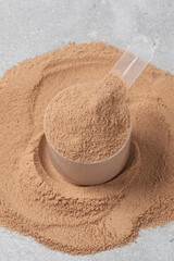 Protein powder concept with vanilla and chocolate flavors for nutrition and fitness design