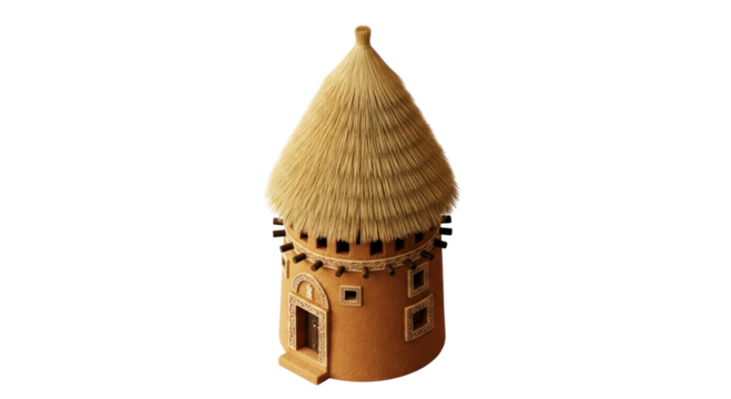 african hut 3d model a detailed digital replica of traditional granary architecture, isolated on transparent background