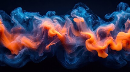 Fototapeta premium Abstract Fluid Motion of Orange and Blue Smoke on Dark Background