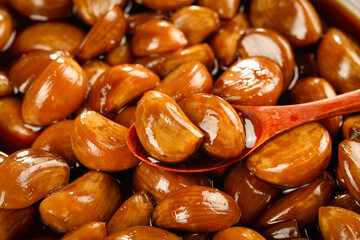 Pickled Garlic Cloves in Saucy Brown Marinade - Traditional Asian Side Dish