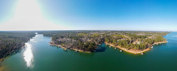 Aerial landscape Clarks Hill Lake in winter after Hurricane Helene in Appling Augusta Georgia