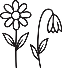 Daisy and Campanula Bloom: Depicts a vibrant daisy alongside a gracefully drooping campanula, each delicately rendered in simple, yet elegant, strokes.