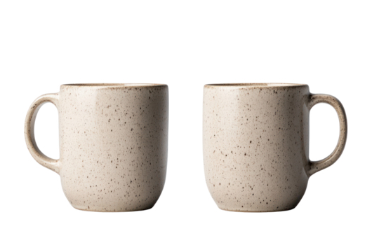 Ceramic Mugs: An artistic studio shot captures the elegance and simplicity of two ceramic mugs, showcasing their minimalist design.