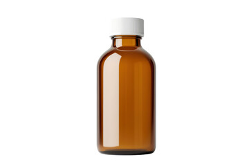 Obraz premium Amber Bottle: An isolated amber bottle stands against a clean background, its warm hue contrasting with the white cap. Ideal for pharmacy, medicine, healthcare, or cosmetic related concepts.