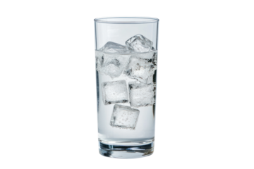 Cool Refreshment: A crystal-clear glass of water, filled with refreshing ice cubes, sparkles in the light. A visual representation of hydration, quenching thirst and pure enjoyment.