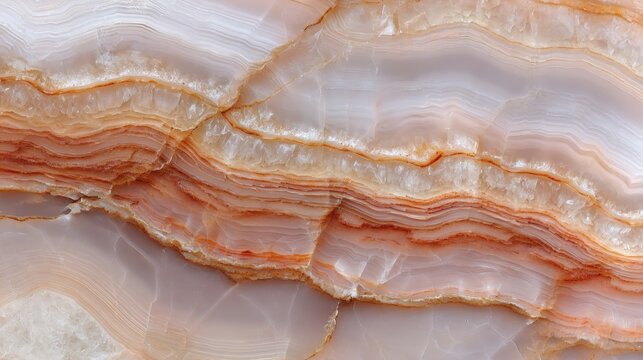 Close-up of banded agate showing translucent layers with warm orange and beige tones, delicate veins, and crystalline seams. - Powered by Adobe