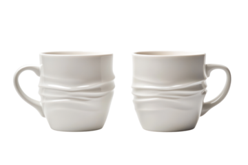 Ceramic Mugs: Two elegant ceramic mugs stand side-by-side, their simple design and inviting shapes ready to cradle your favorite beverage, the embodiment of warmth and comfort.