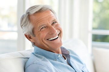 Radiant Smile: Portrait of a charming older man, capturing his genuine happiness and contentment with a captivating close-up shot.