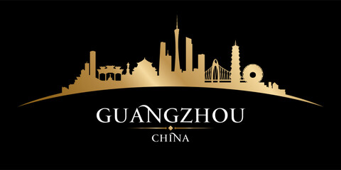 Guangzhou China city skyline silhouette black background