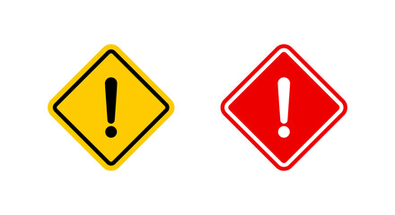 Alert and danger icon in flat design. Exclamation mark in diamond shape sign