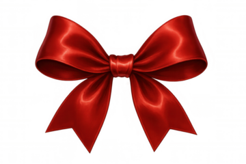 Elegant red silk ribbon tied in a bow, isolated on a transparent background, perfect for adding a touch of sophistication to designs