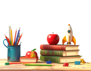 Hyper-realistic 8K PNG set of vibrant school elements arranged in an energetic flat l 977390