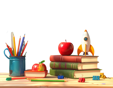 Hyper-realistic 8K PNG set of vibrant school elements arranged in an energetic flat l 977390