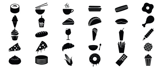 Set of Black and White Food and Drink Icons