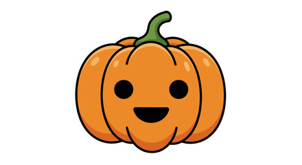 Cartoon orange pumpkin with a happy face and green stem
