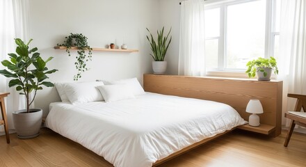 Bright Modern Bedroom Oasis With Lush Greenery And Natural Light Creating A Serene Retreat