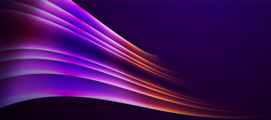 Bright neon colored flowing lines on a dark purple background