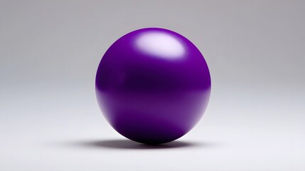 A glossy, minimalist purple sphere floating against a plain gray background, creating a simple yet striking visual composition.