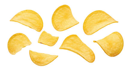 The joyful anticipation of sharing crispy potato chips at a party floating on dark background yellow