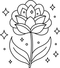 Mystic Aurora Blossoms Coloring Page, Enchanted Floral Night Illustration