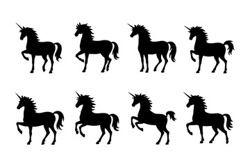Naklejka premium unicorn magic legendary creature silhouette in various poses 