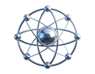 High-resolution 8K PNG of a clean atom model with spherical nucleus and orbiting elec 719065