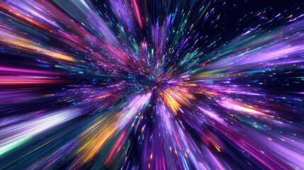 Fototapeta premium Vibrant explosion of colorful light streaks creates dynamic and energetic abstract background, evoking sense of speed and motion. vivid hues of purple, blue, and orange blend seamlessly