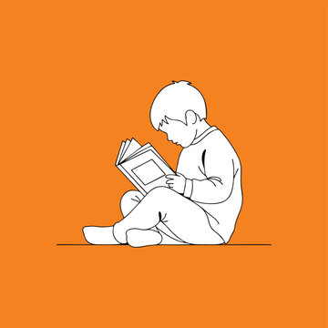 Minimalist vector of a child reading a book