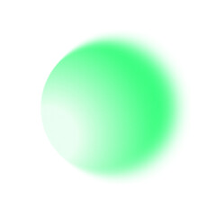 Abstract gradient element of pastel green glowing circle blurred with noise and grainy texture on transparent background