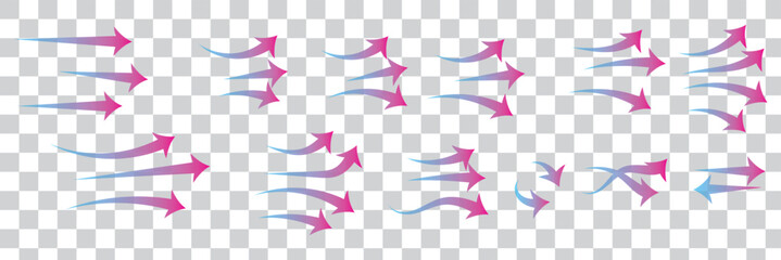 Air flow arrow. Set of blue arrow showing wind air flow. Vector set of air flow arrows. Blue air flow arrows showing wind circulation and ventilation.