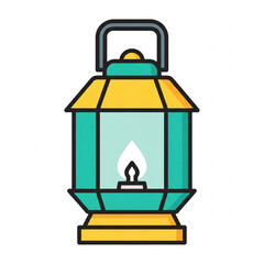 Vibrant Teal and Yellow Lantern Icon with a Simple Glowing Flame