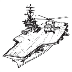 Aircraft Carrier and Helicopter Illustration