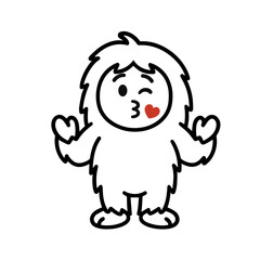 character emotion yeti kiss vector on white background Vector icon character with emotion