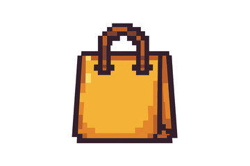 Shopping bag pixel art icon. 8-bit retro video game style graphic. E-commerce, online store symbol. Concept for retail, sale, purchase, and digital marketplace. Vector.