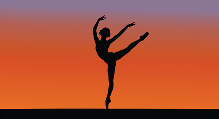Fototapeta premium Silhouette of Ballet Dancer Performing Arabesque at Sunset