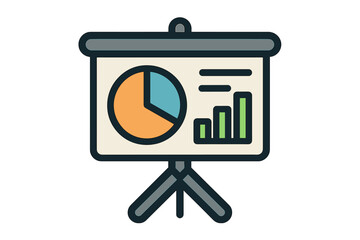 Presentation chart icon, infographic business report symbol, vector illustration for analytics presentation, financial statistics diagram, data visualization on tripod board, transparent background
