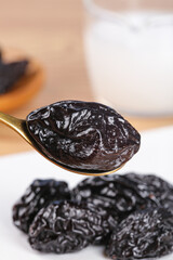 Xinjiang Air-Dried Prunes on Golden Spoon - Traditional Dried Fruit Preserves