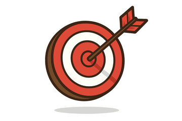 Bullseye target logo vector, dartboard with arrow hitting center, cartoon illustration, accuracy concept, success goal achievement, flat isolated emblem, competition, transparent background